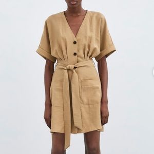 NWT Zara Safari Style Camel Button Up Dress